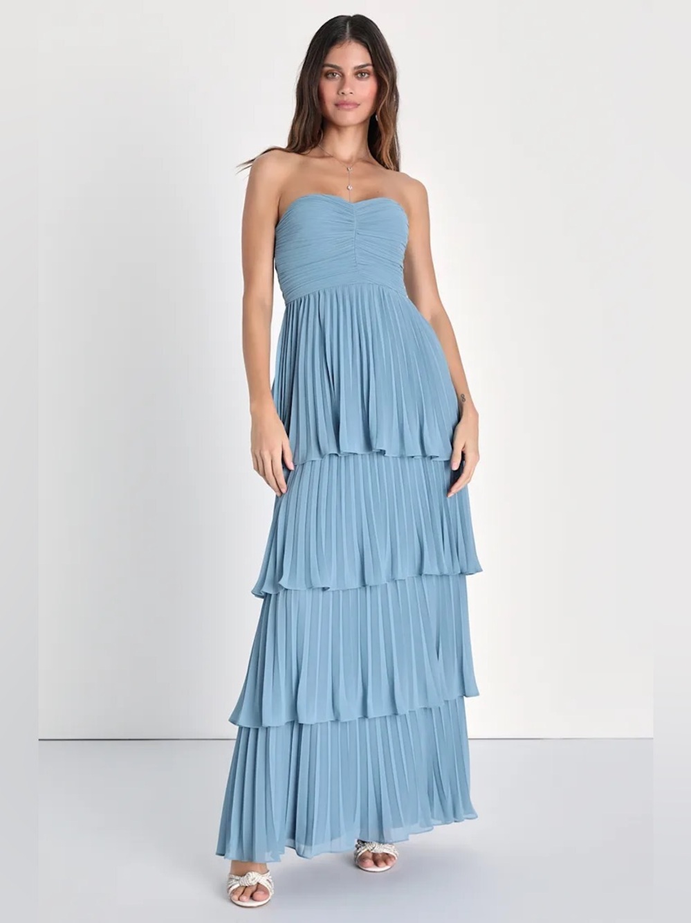 Lulus Seriously Sensational Light Blue Strapless Tiered Maxi Dress Size XL NWT